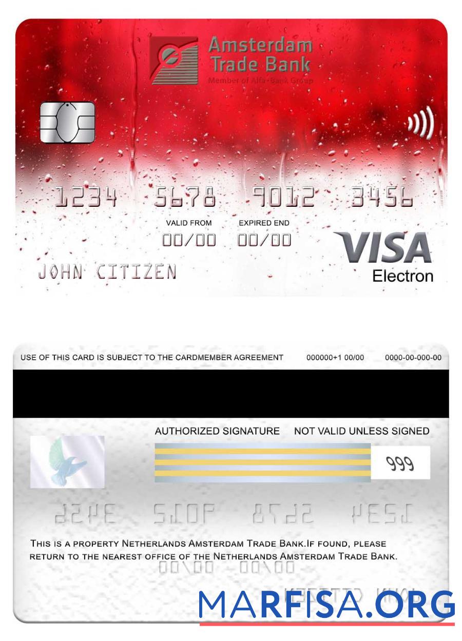 Realistic Netherlands Amsterdam Trade Bank visa electron card example